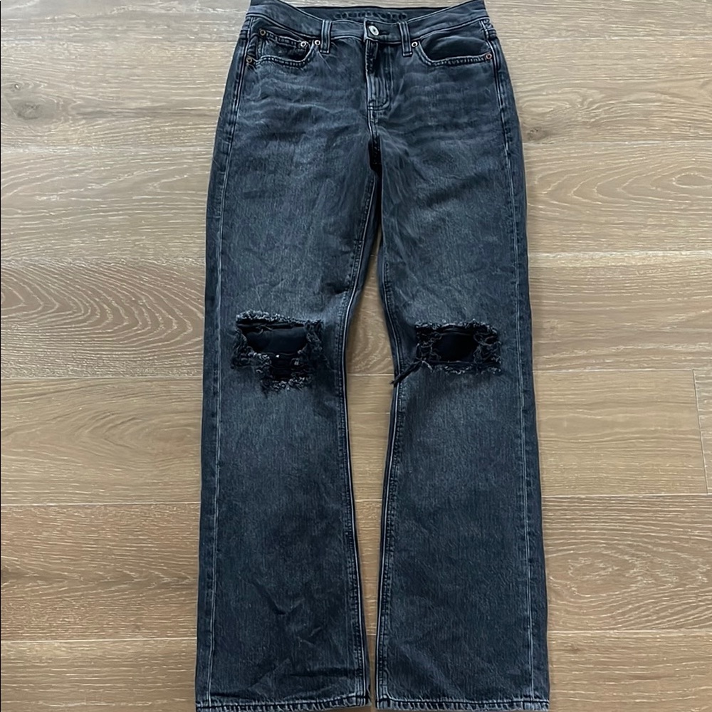American Eagle 90’s Boot Cut Women's Distressed Black Jeans size 2